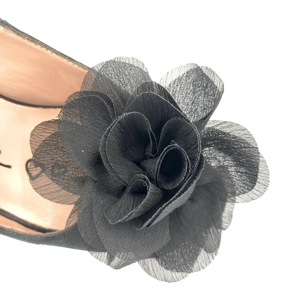 Dolce Vita “Bess” Black Platform Heels with Sheer Petals Embellishment, size 8.5